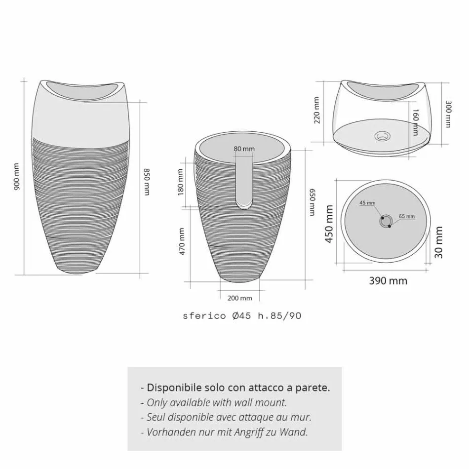 Lavabo Colonne sphérique Pierre Naturelle de Fumées Gili Viadurini