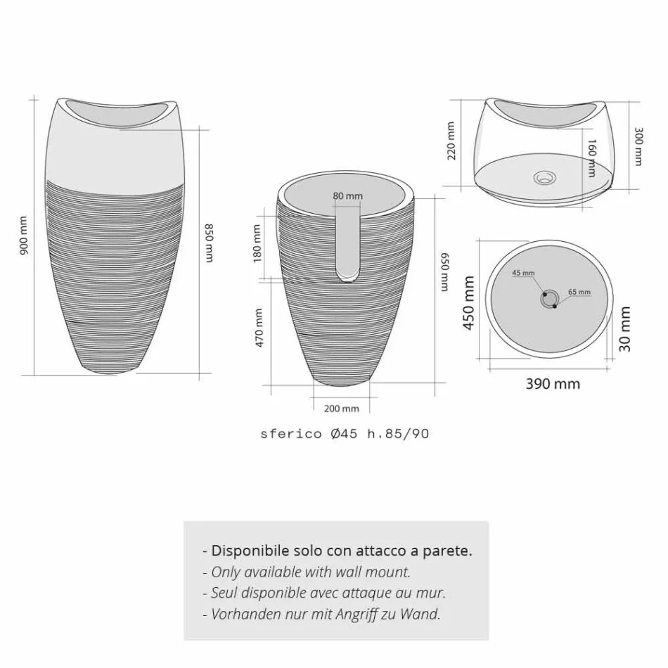 Lavabo Colonne sphérique pierre noire naturelle Gili Viadurini