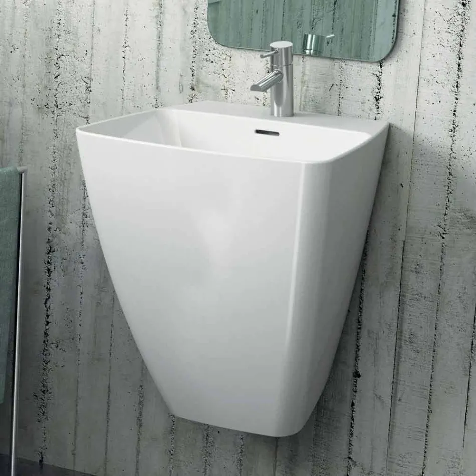 Lavabo suspendu en céramique de design moderne fabriqué en Italie, Goran Viadurini