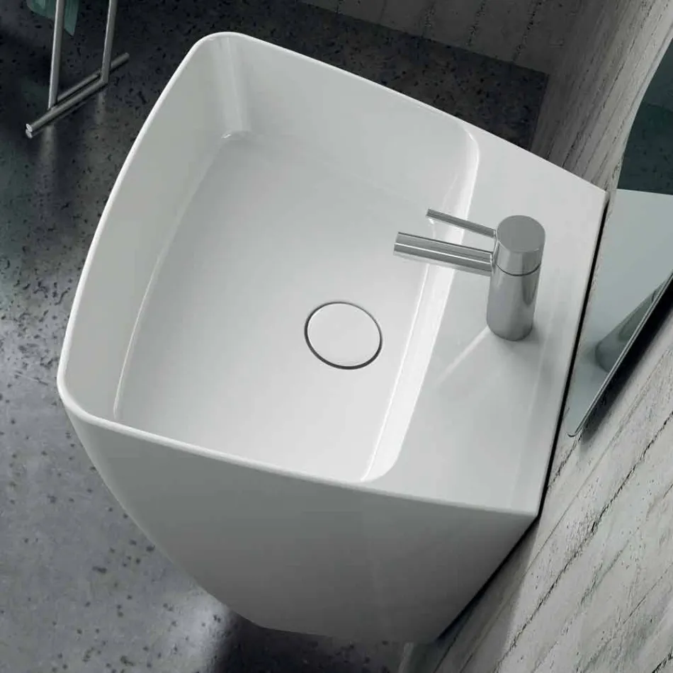 Lavabo suspendu en céramique de design moderne fabriqué en Italie, Goran Viadurini