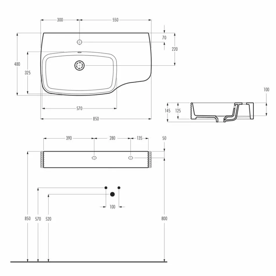 Lavabo mural moderne en céramique fabriqué en Italie, Hamlet Viadurini