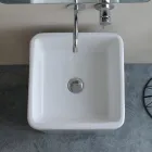 Lavabo carré en céramique sur pied au design moderne - Papavero Viadurini