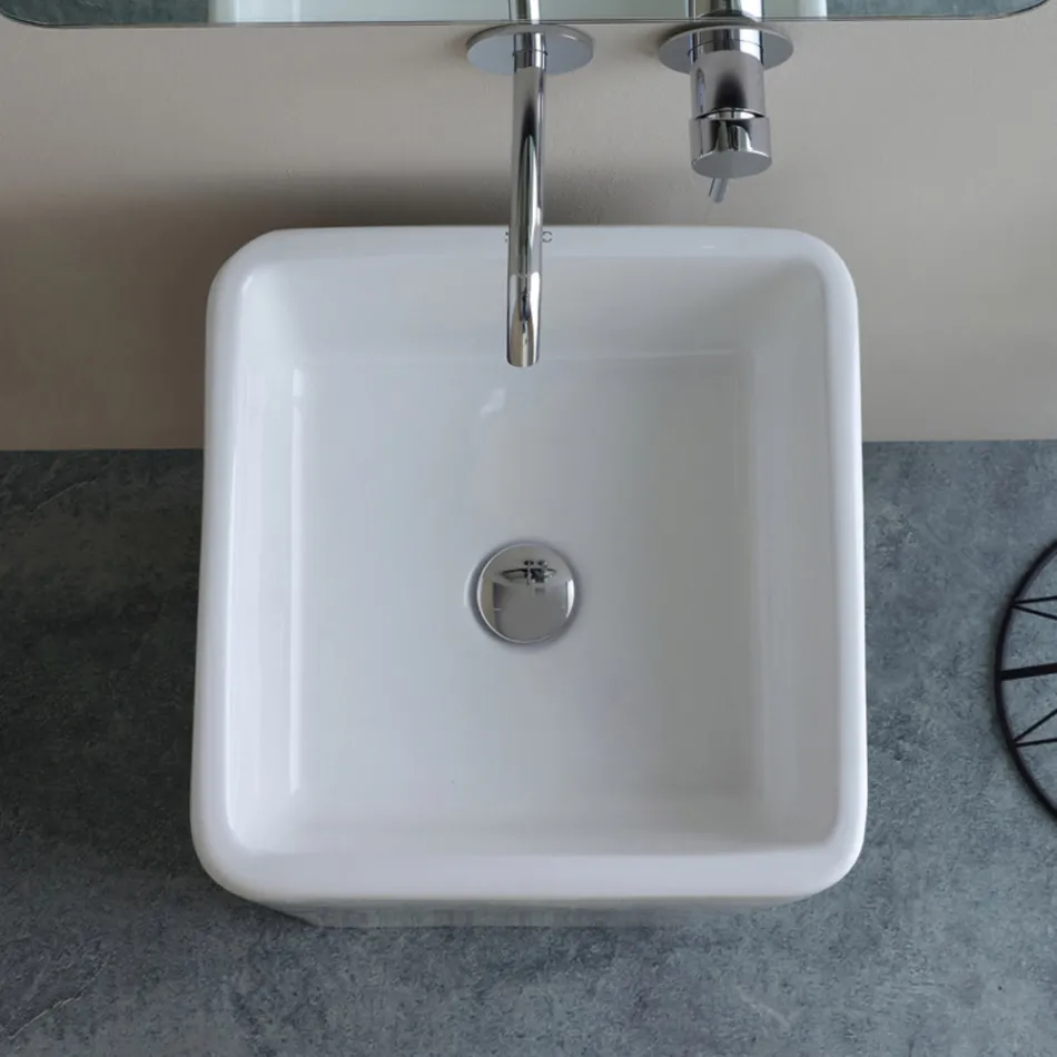 Lavabo carré en céramique sur pied au design moderne - Papavero Viadurini