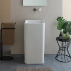 Lavabo carré en céramique sur pied au design moderne - Papavero Viadurini