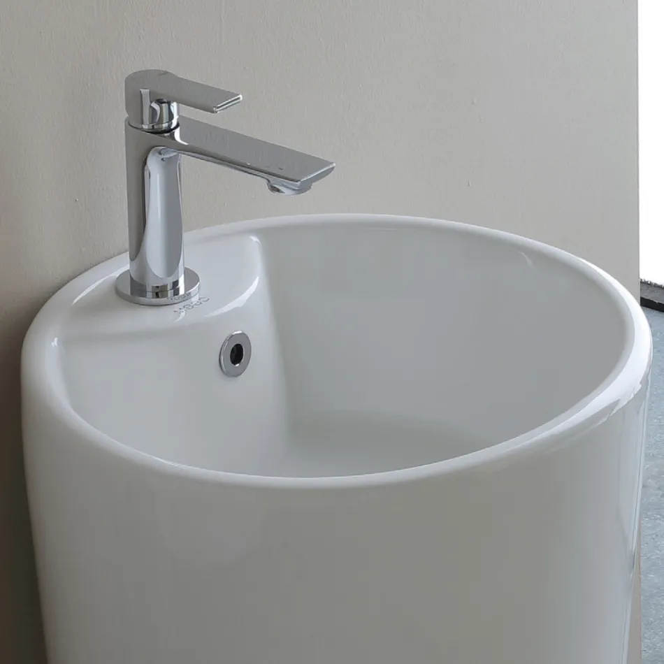 Vasque à poser ronde moderne en céramique blanche - Papavero Viadurini