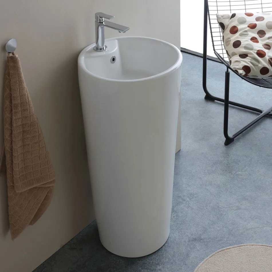 Vasque à poser ronde moderne en céramique blanche - Papavero Viadurini