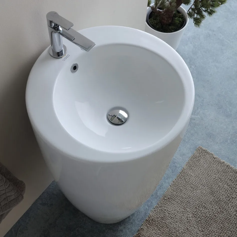 Lavabo rond en céramique sur pied au design moderne - Papavero Viadurini