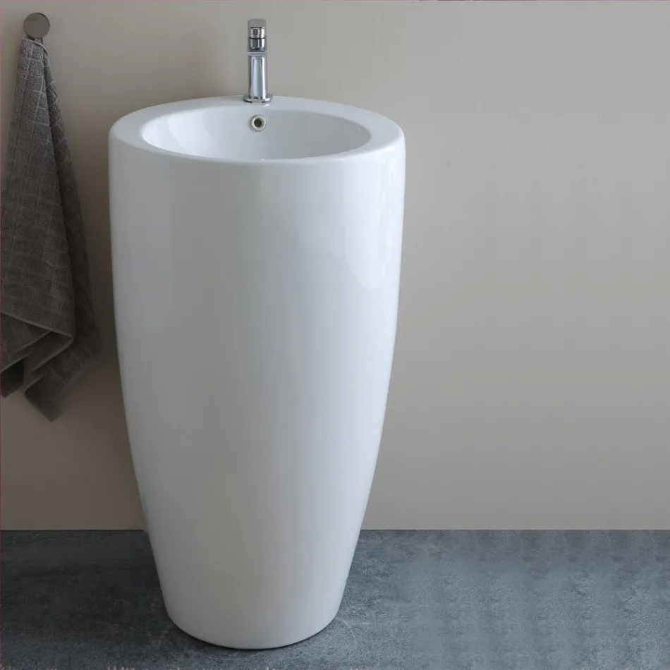 Lavabo rond en céramique sur pied au design moderne - Papavero Viadurini