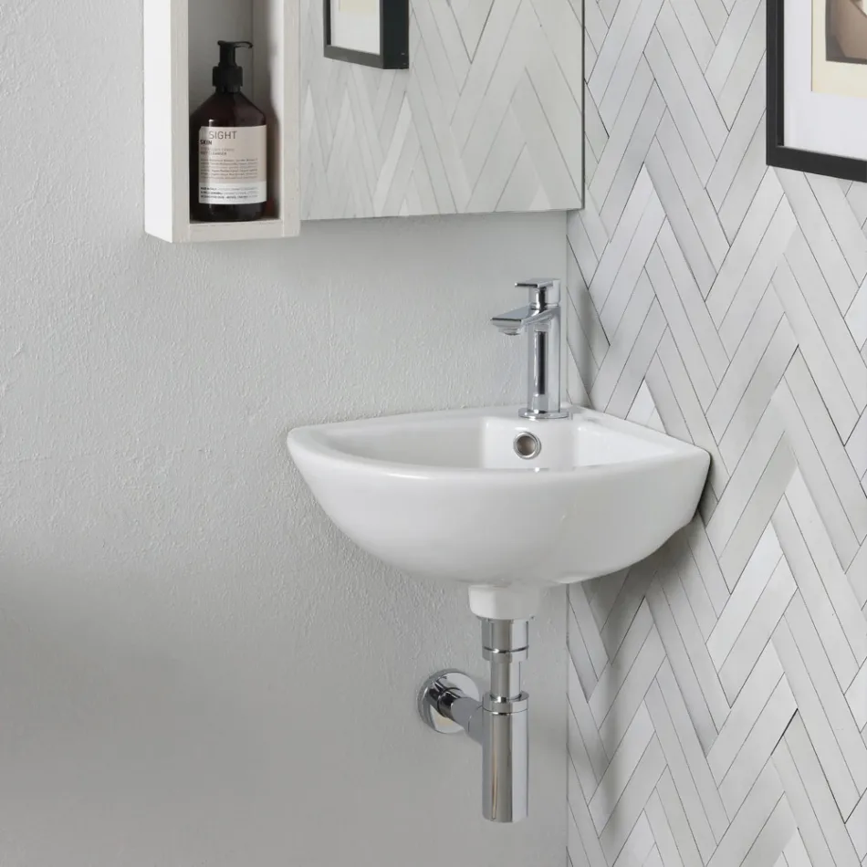 Lavabo d'angle en céramique blanche au design moderne et élégant - Silica Viadurini