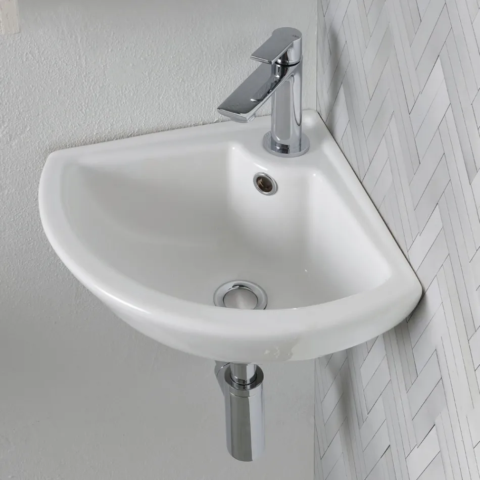 Lavabo d'angle en céramique blanche au design moderne et élégant - Silica Viadurini