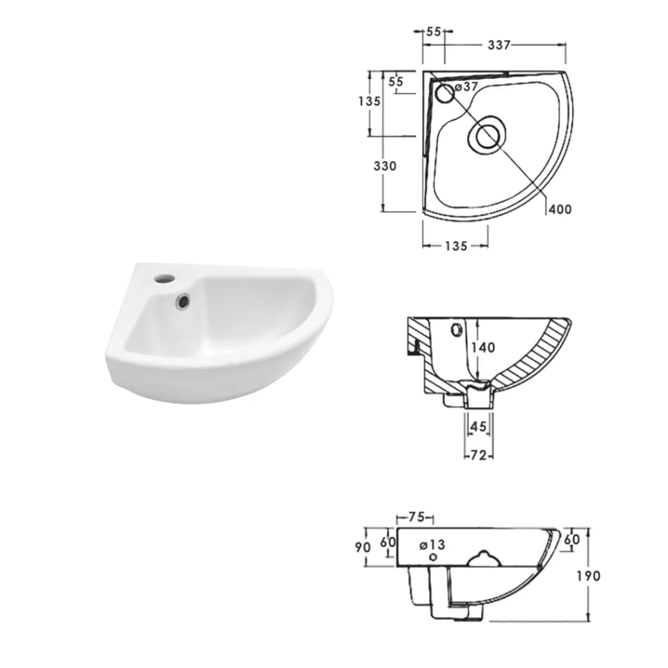 Lavabo d'angle en céramique blanche au design moderne et élégant - Silica Viadurini