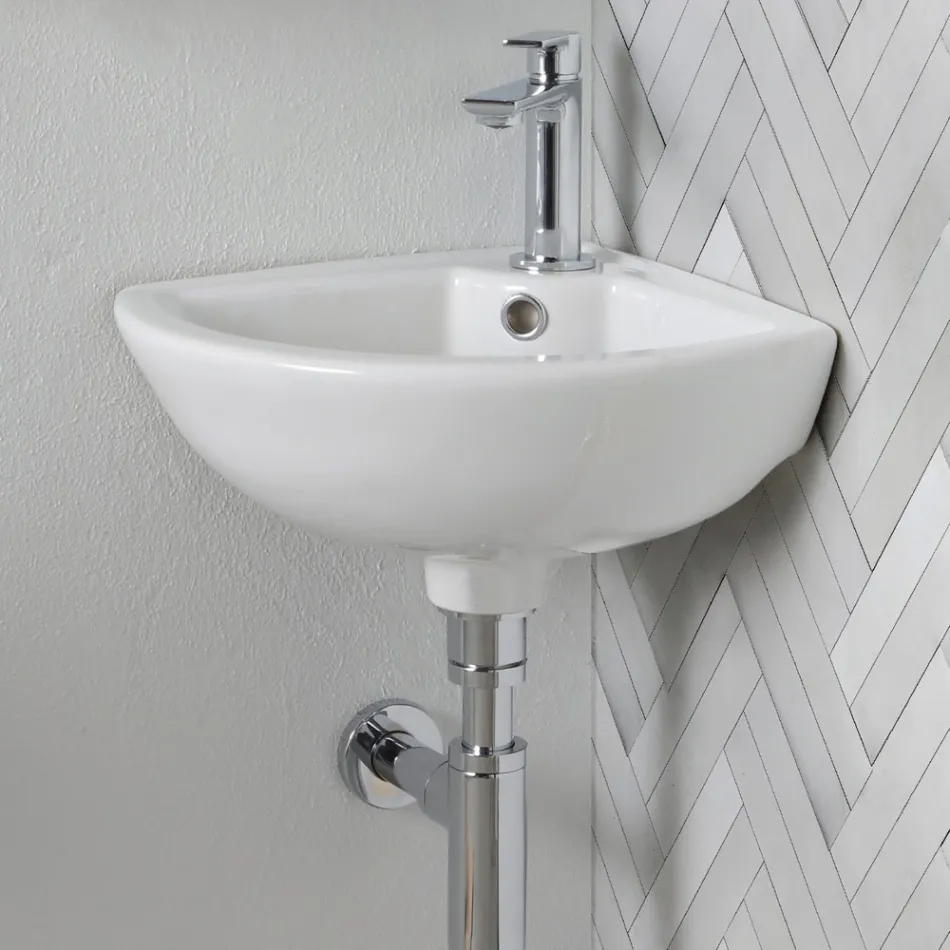 Lavabo d'angle en céramique blanche au design moderne et élégant - Silica Viadurini