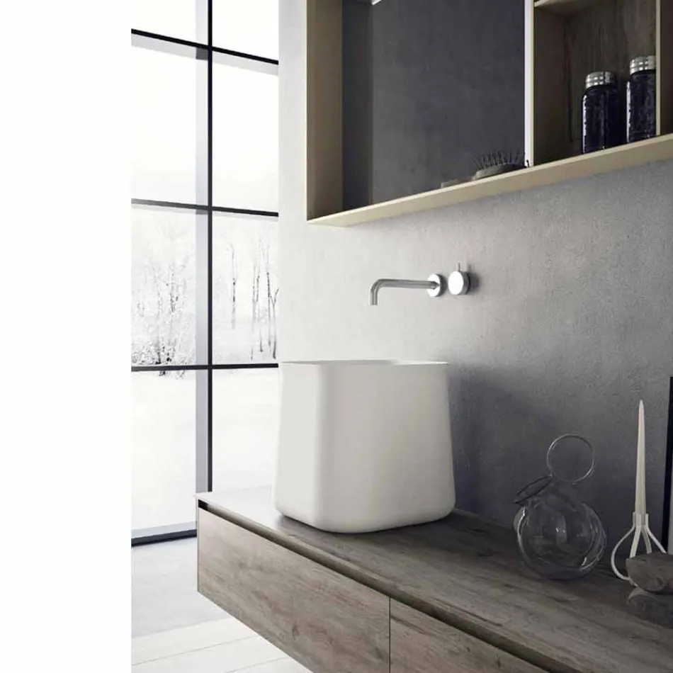 Lavabo carré à poser au design moderne en résine blanche - Tulyp Viadurini