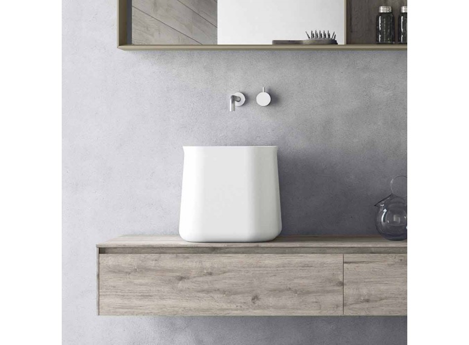 Lavabo carré à poser au design moderne en résine blanche - Tulyp Viadurini