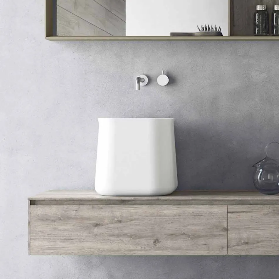 Lavabo carré à poser au design moderne en résine blanche - Tulyp Viadurini