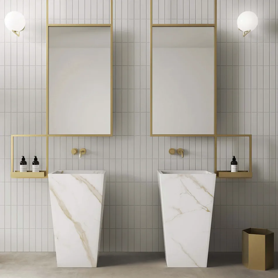 Lavabo de salle de bain à colonne en grès cérame Made in Italy - Baia Viadurini