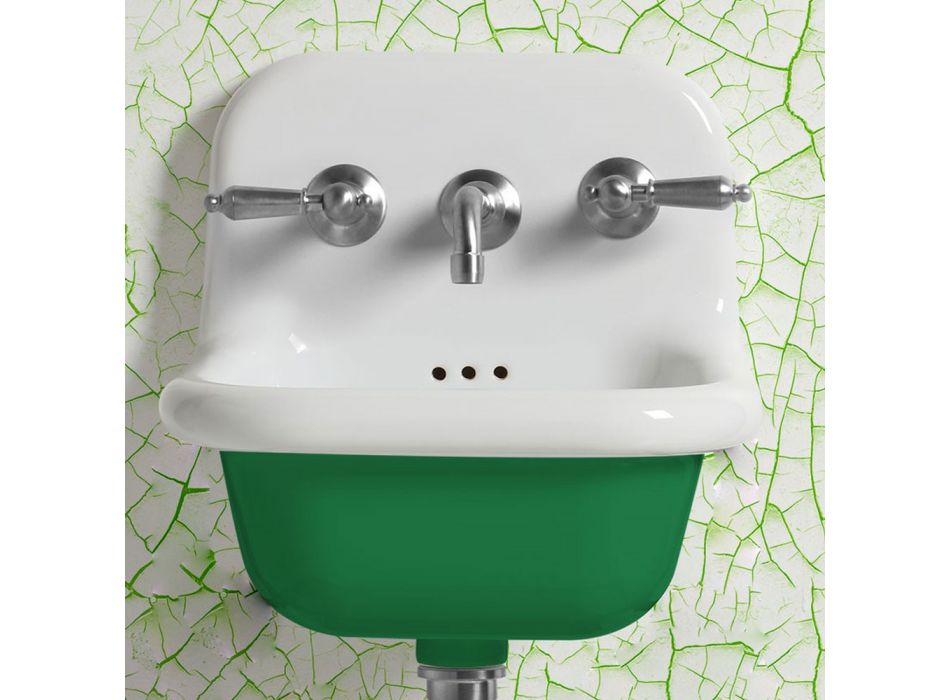 Lavabo de salle de bain suspendu en céramique blanche et colorée 42 cm - Meridiano Viadurini