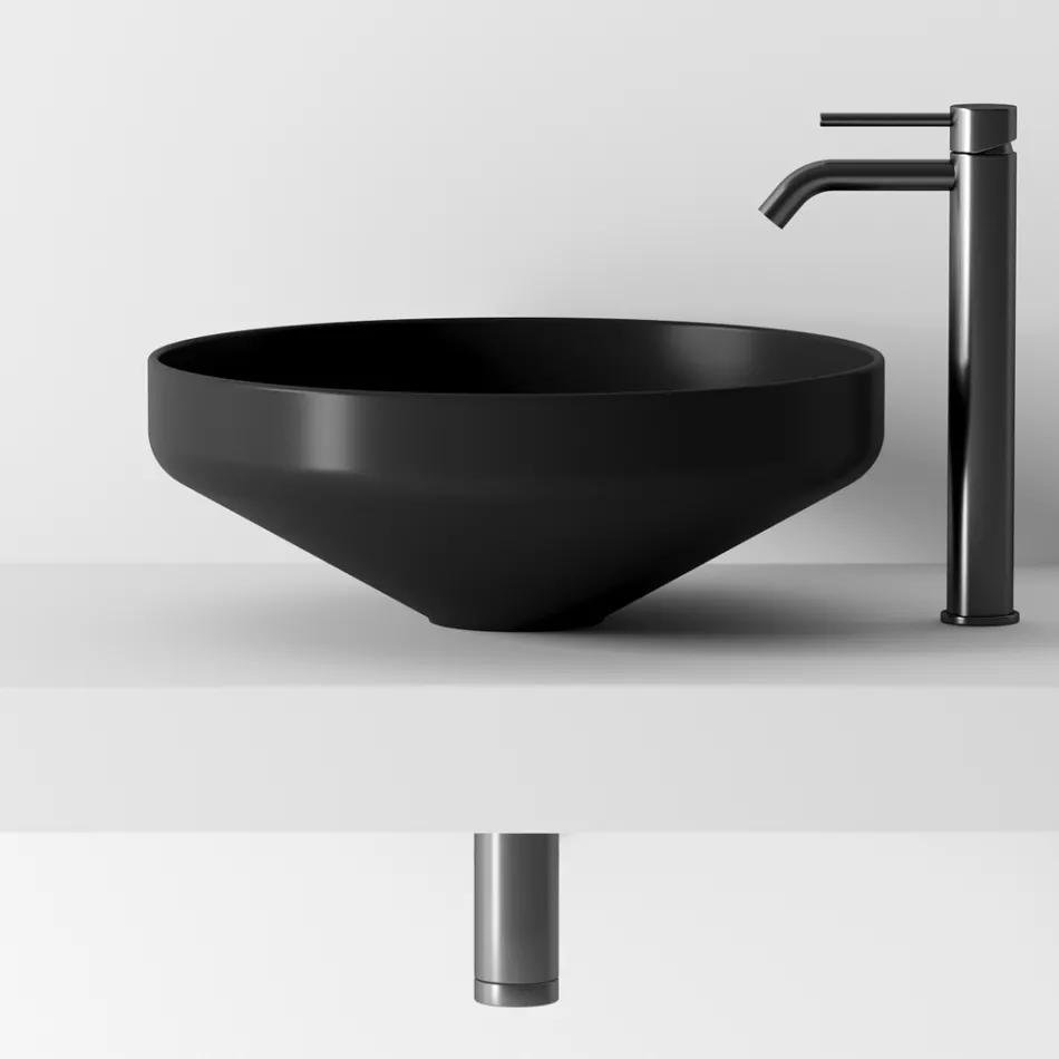 Lavabo de salle de bain à poser rond en céramique colorée fabriqué en Italie - Hoscar Viadurini