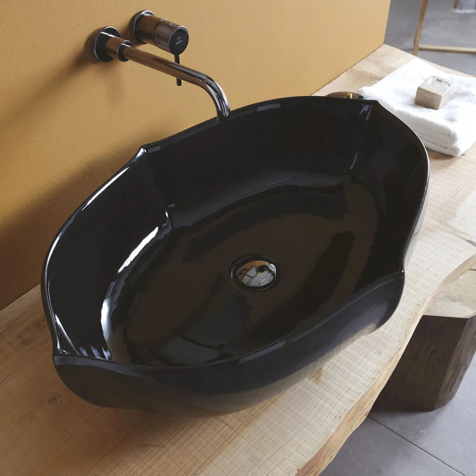 Lavabo de salle de bain à poser en céramique brillante fabriqué en Italie - Oscar Viadurini