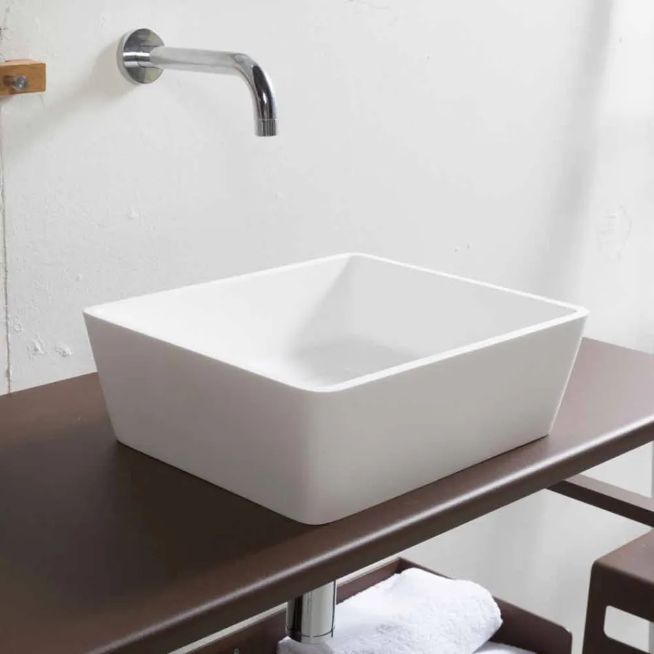 Lavabo de salle de bain à poser en surface solide blanc avec drain dissimulé - Sider Viadurini