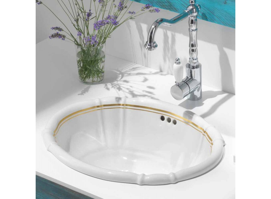 Lavabo encastré de salle de bain en porcelaine et or fabriqué en Italie, Santiago Viadurini