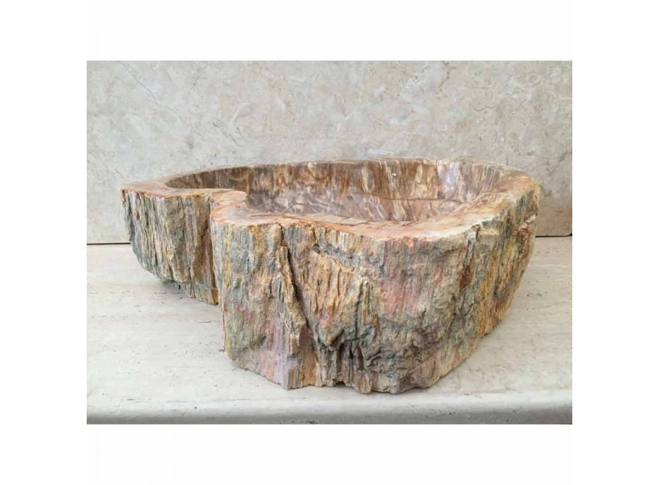 Évier de salle de bains design en bois fossile Star mini, pièce unique Viadurini