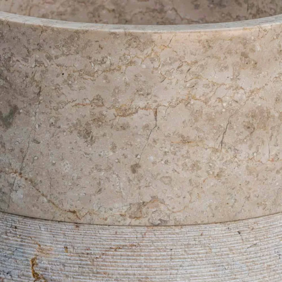 Lavabo de salle de bain sur pied en marbre finition ivoire de forme cylindrique - Cremino Viadurini