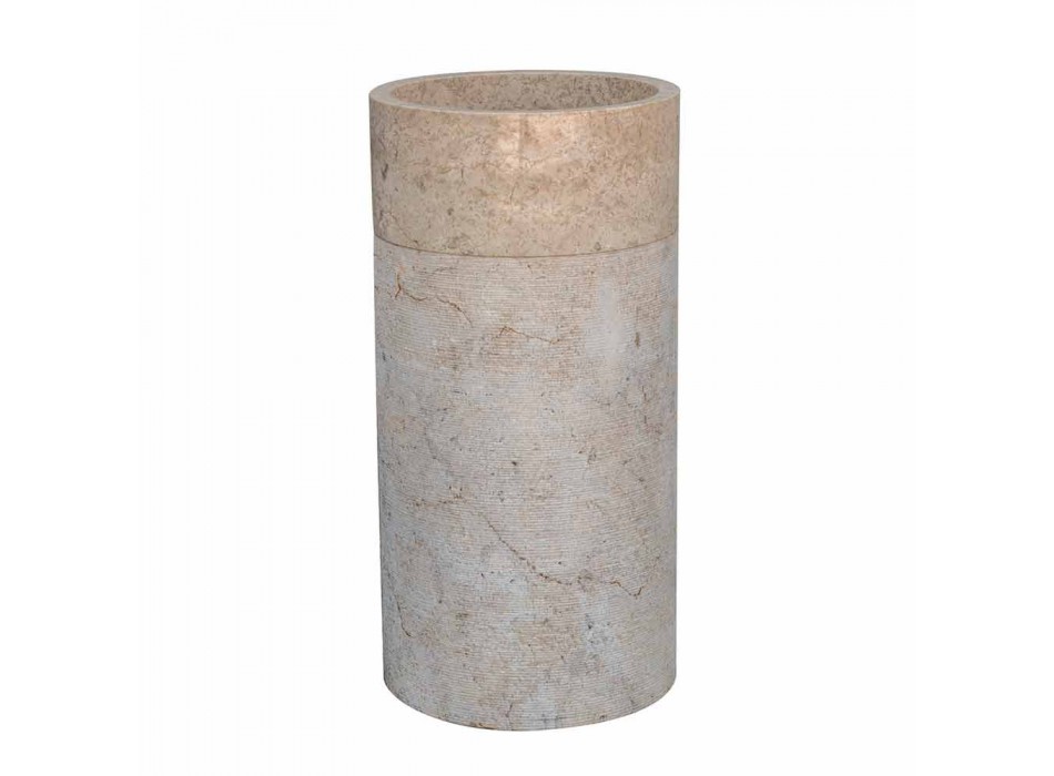 Lavabo de salle de bain sur pied en marbre finition ivoire de forme cylindrique - Cremino Viadurini