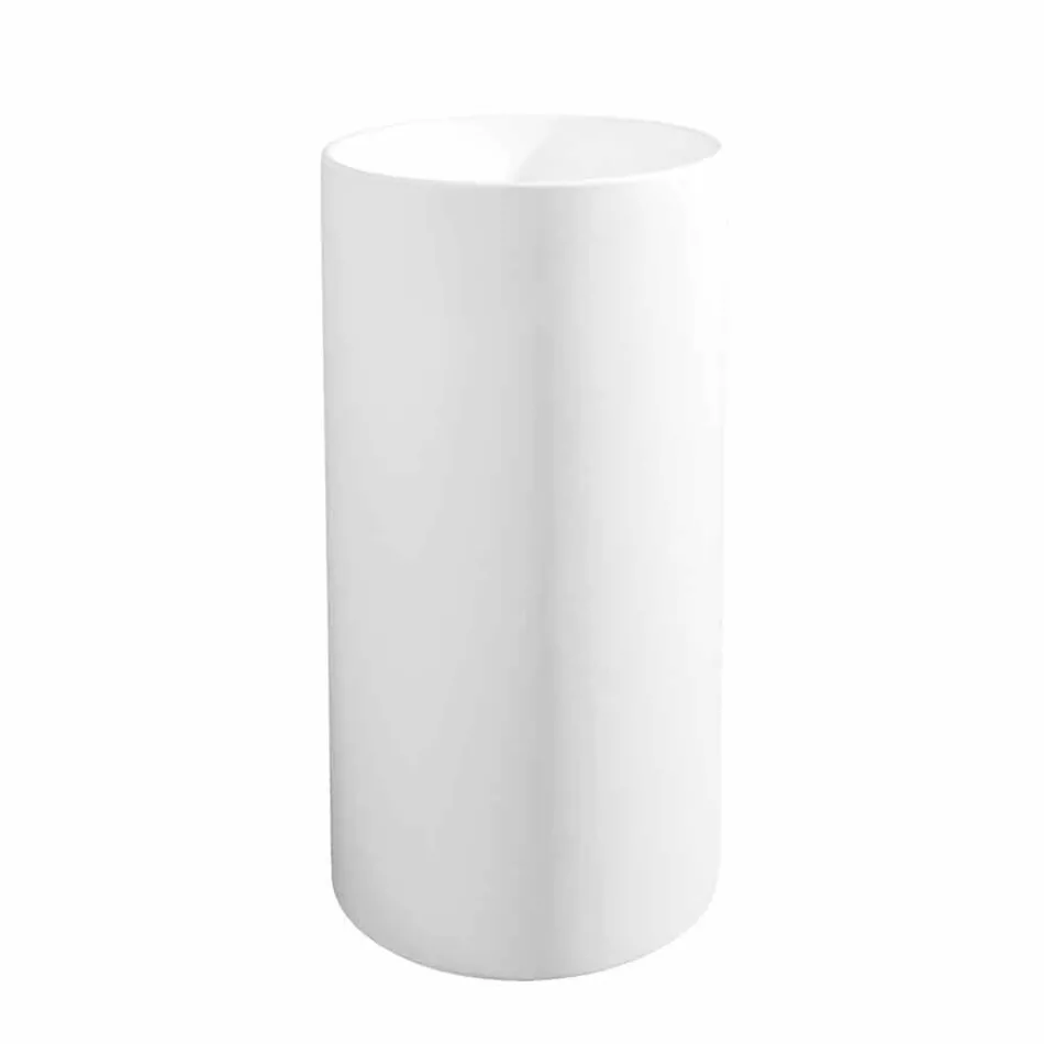 Lavabo de salle de bain sur pied en résine blanche de forme cylindrique - Libertine Viadurini