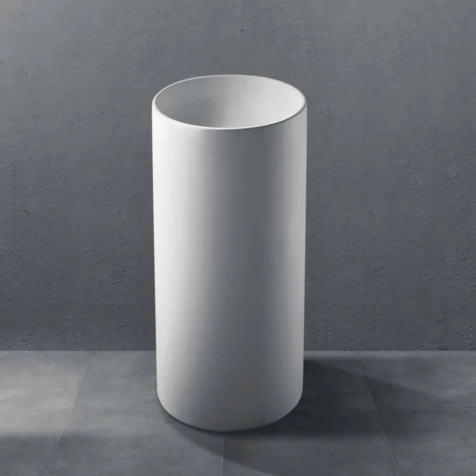 Lavabo de salle de bain sur pied en résine blanche de forme cylindrique - Libertine Viadurini