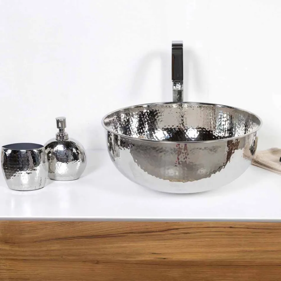 Vasque à poser ronde en laiton chromé martelé - Diamond Viadurini