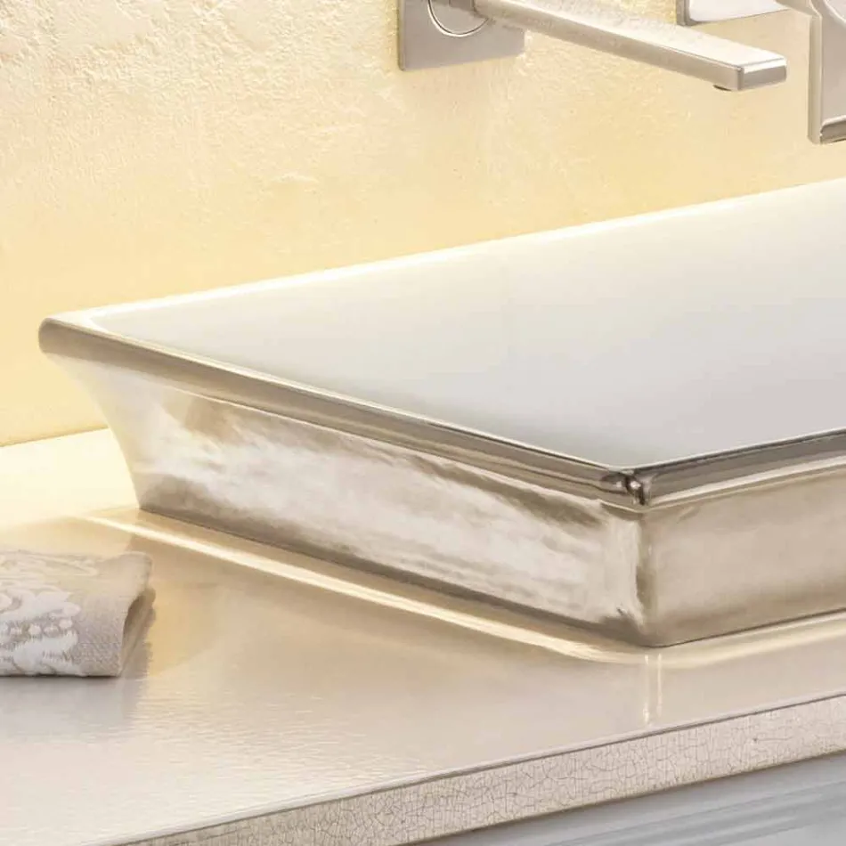 Lavabo semi-encastré en terre cuite et platine fabriqué en Italie, Guido Viadurini