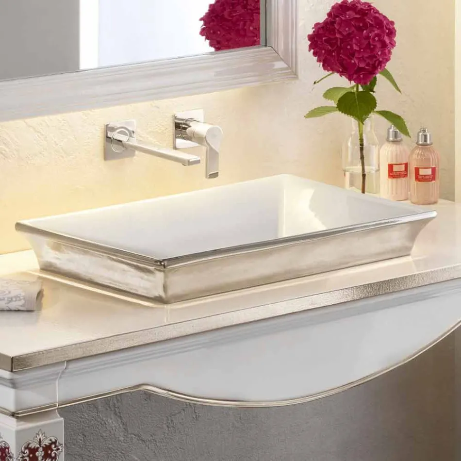 Lavabo semi-encastré en terre cuite et platine fabriqué en Italie, Guido Viadurini