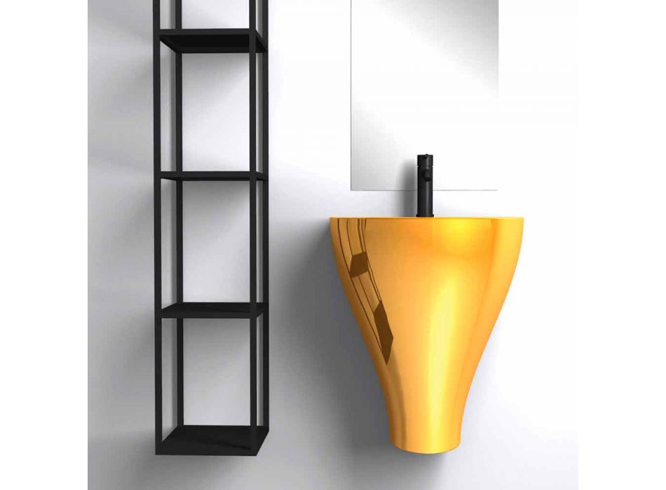 Lavabo de salle de bain moderne suspendu en céramique fabriqué en Italie, Fiorello Viadurini