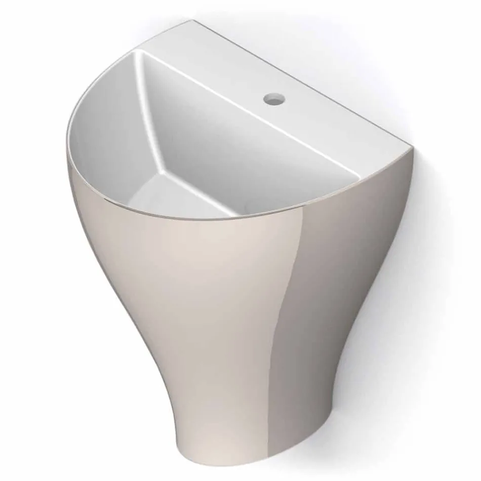 Lavabo de salle de bain moderne suspendu en céramique fabriqué en Italie, Fiorello Viadurini