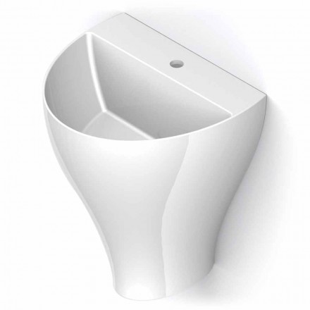 Lavabo de salle de bain moderne suspendu en céramique fabriqué en Italie, Fiorello Viadurini