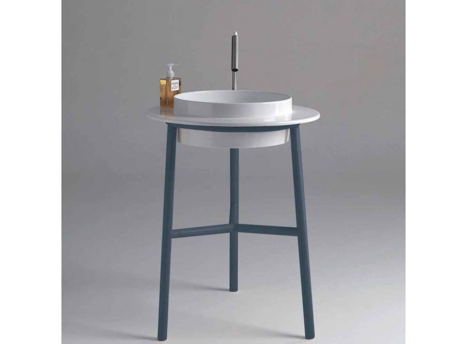 Round céramique évier de salle de bain avec base métallique Kathy Viadurini
