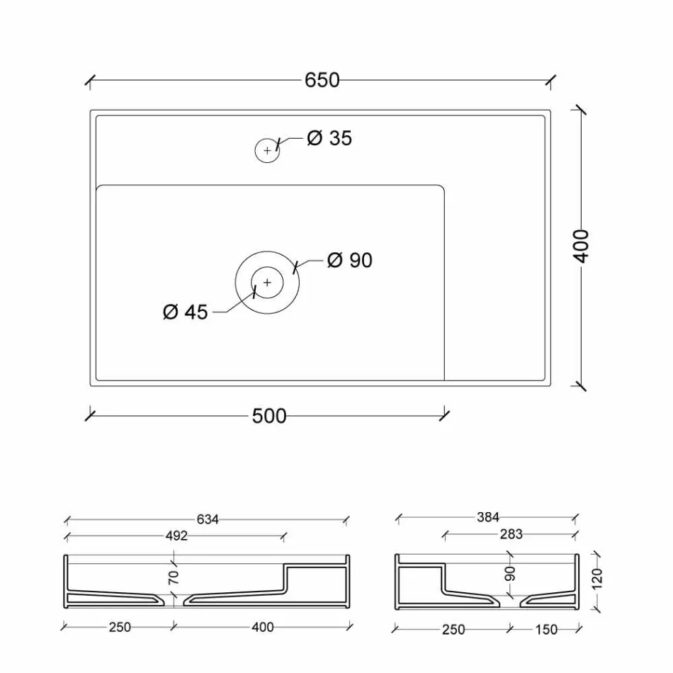 Plan de toilette en céramique design moderne fabriqué en Italie Soleil 65x40 cm Viadurini