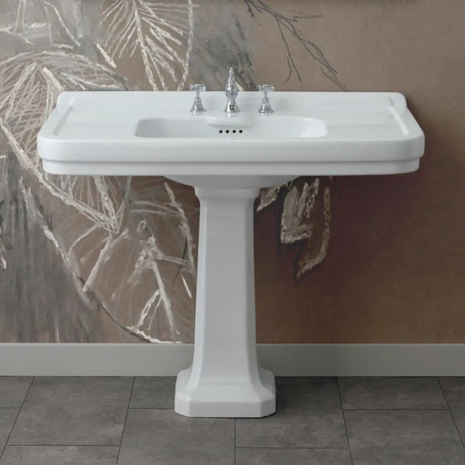 Lavabo Colonne Console en Céramique Blanche Fabriqué en Italie - Wollie Viadurini