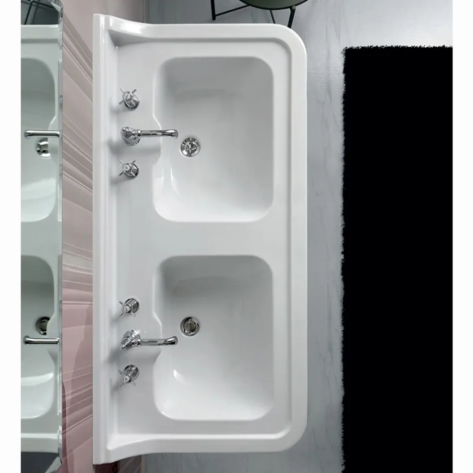 Lavabo Colonne Console en Céramique Double Vasque Made in Italy - Wollie Viadurini