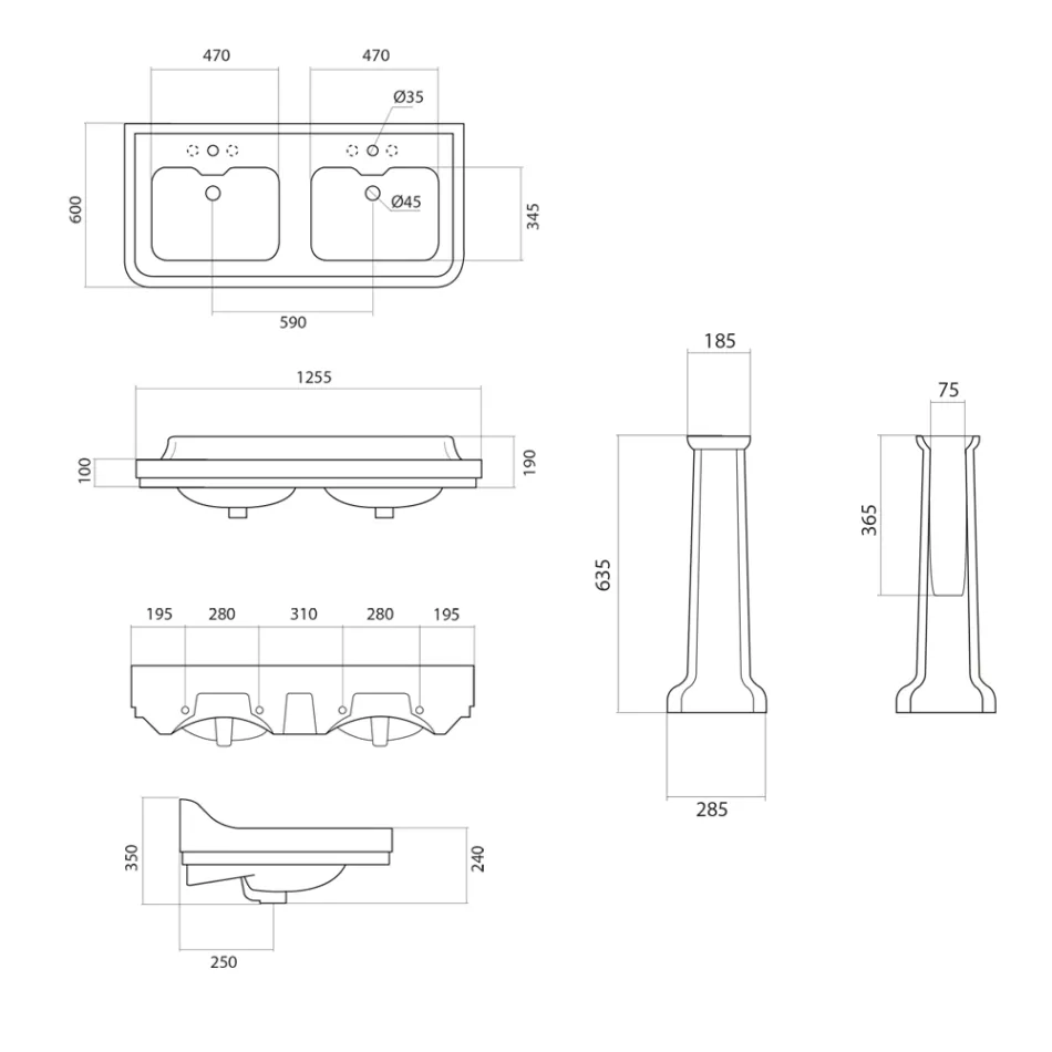 Lavabo Colonne Console en Céramique Double Vasque Made in Italy - Wollie Viadurini