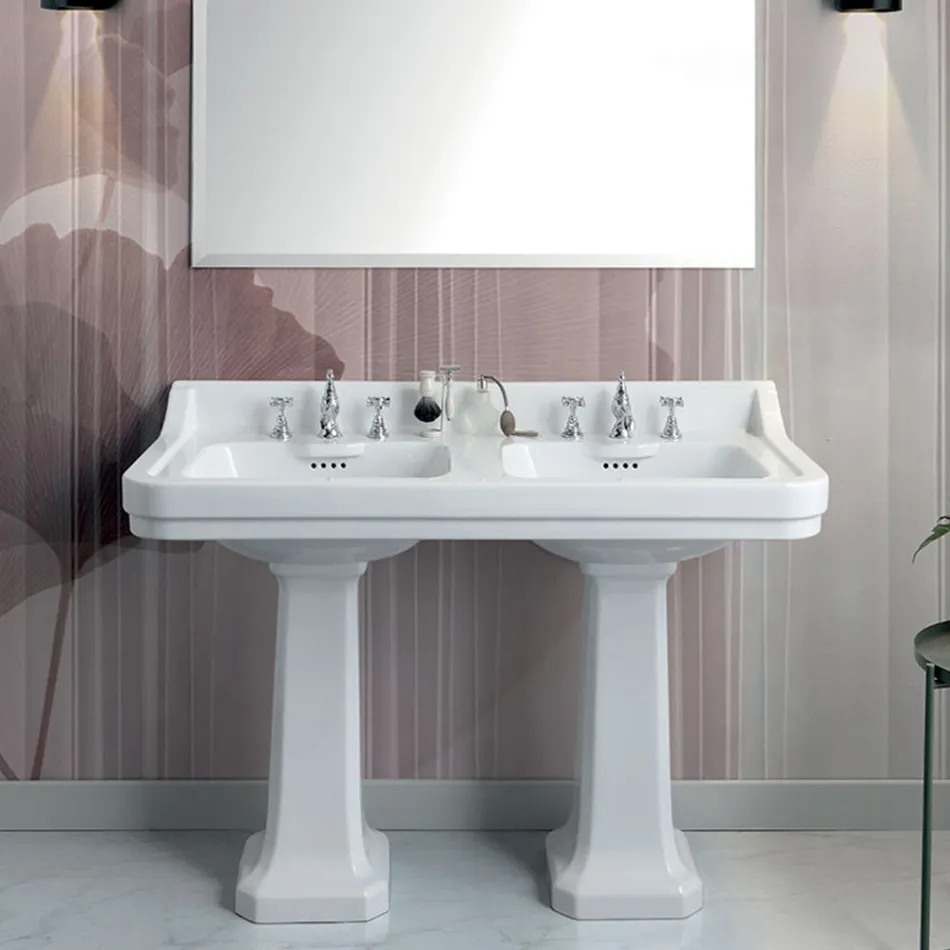 Lavabo Colonne Console en Céramique Double Vasque Made in Italy - Wollie Viadurini