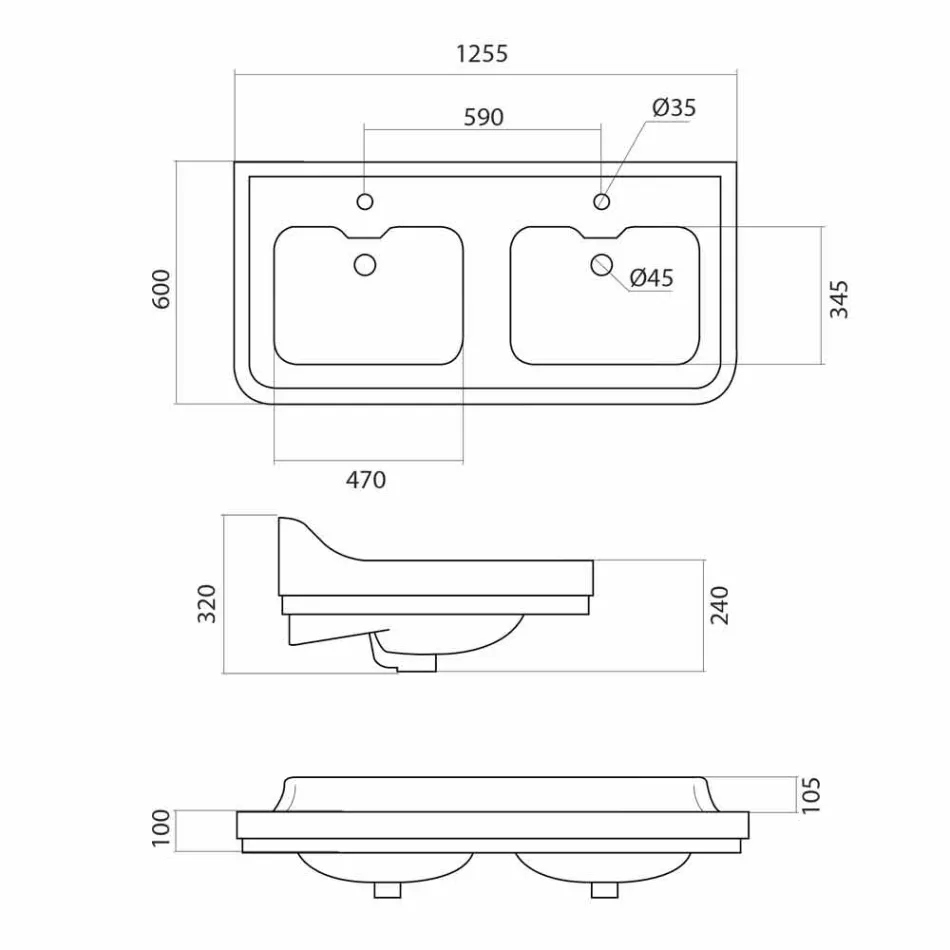 Lavabo classique en céramique à double vasque fabriqué en Italie, Swami Viadurini