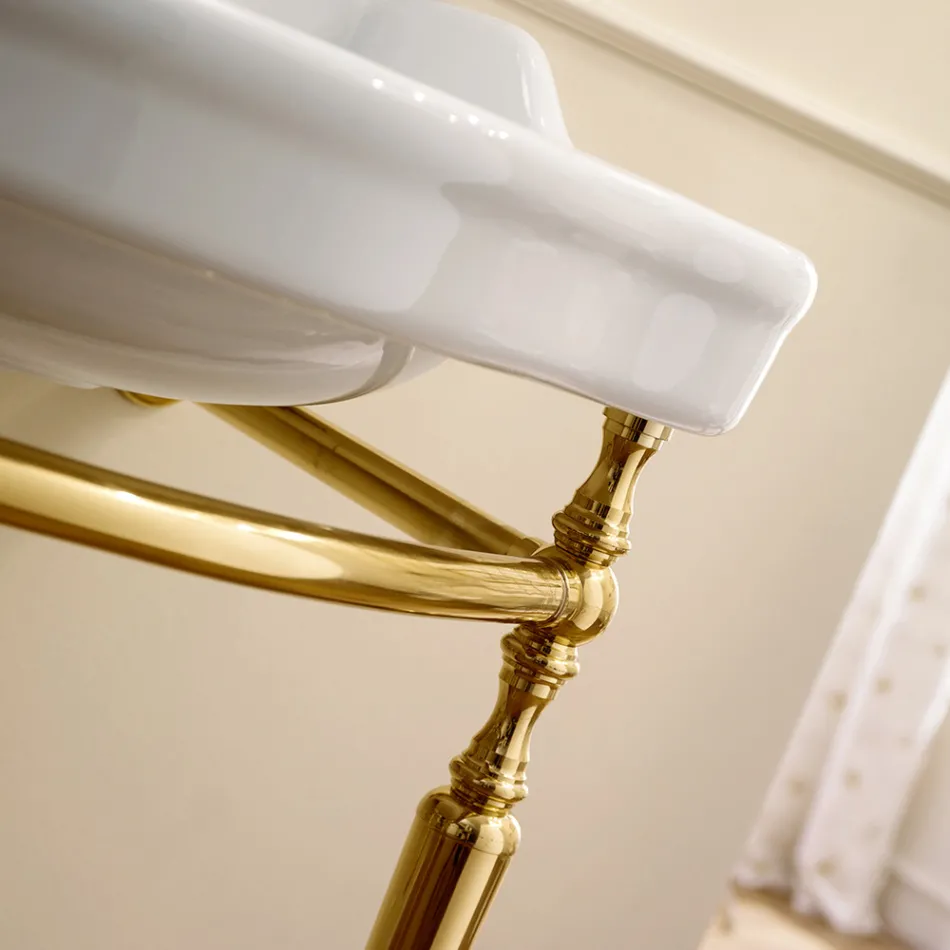 Lavabo console avec double vasque en céramique, Made in Italy Vintage - Paulina Viadurini