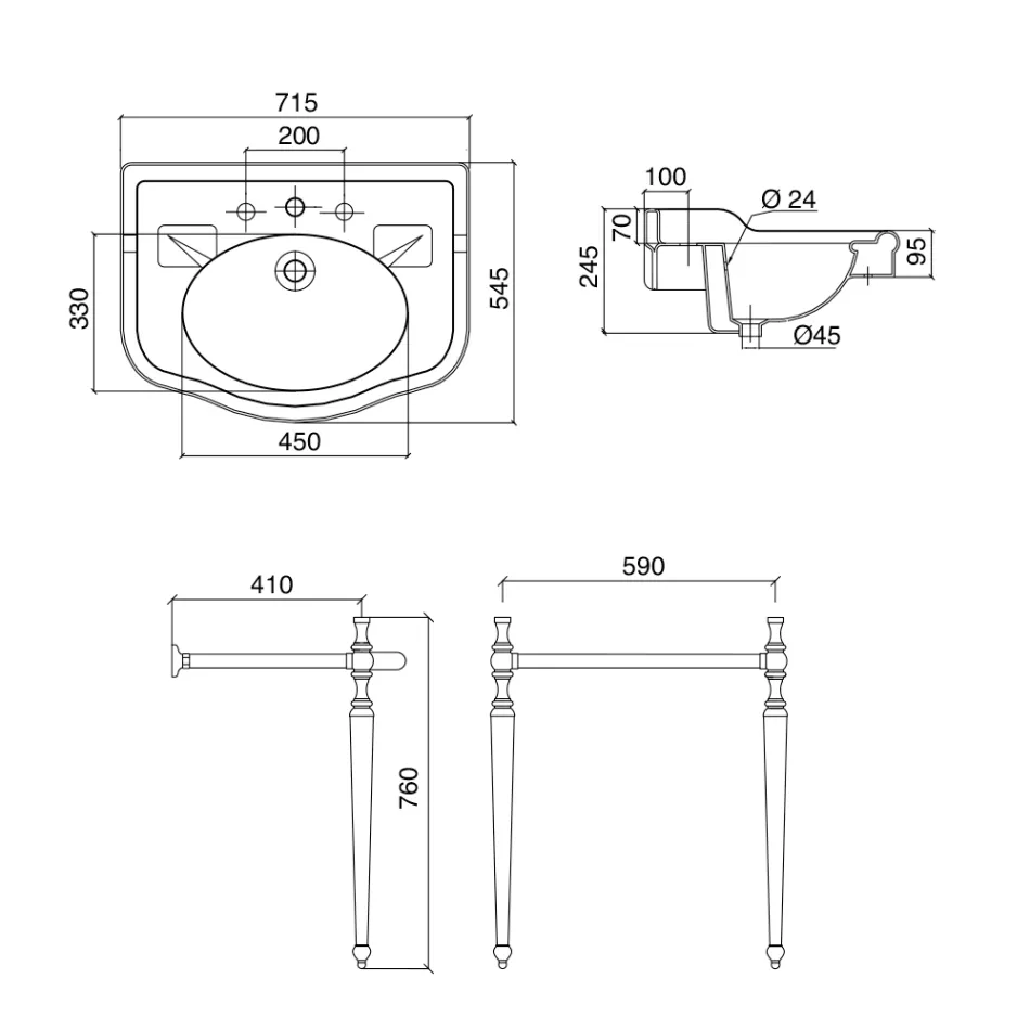 Lavabo console avec double vasque en céramique, Made in Italy Vintage - Paulina Viadurini
