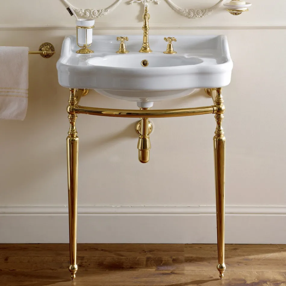 Lavabo console avec double vasque en céramique, Made in Italy Vintage - Paulina Viadurini