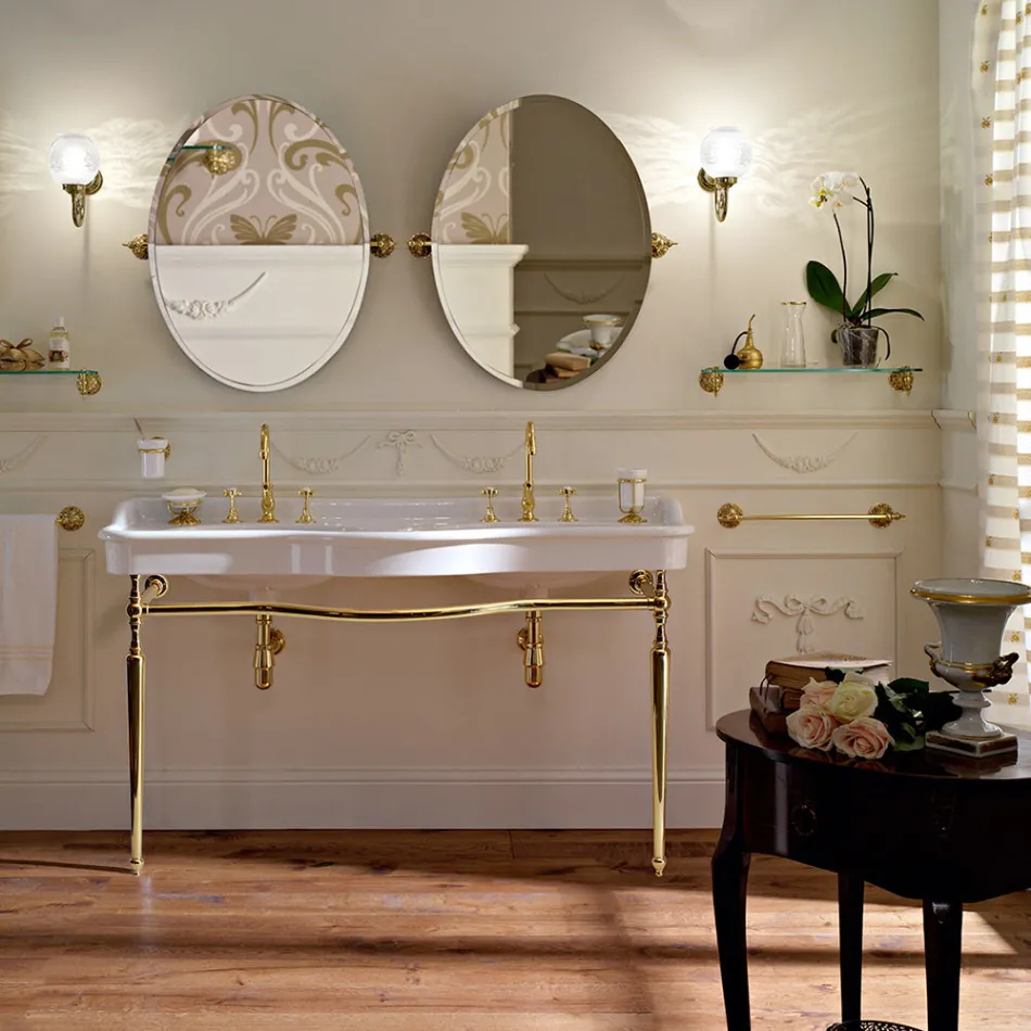 Lavabo console avec double vasque en céramique, Made in Italy Vintage - Paulina Viadurini