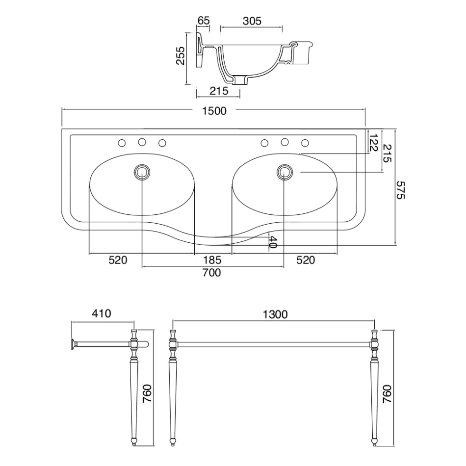 Lavabo console avec double vasque en céramique, Made in Italy Vintage - Paulina Viadurini