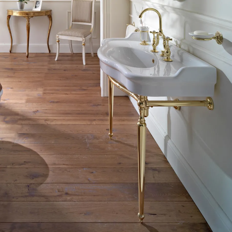 Lavabo console avec double vasque en céramique, Made in Italy Vintage - Paulina Viadurini