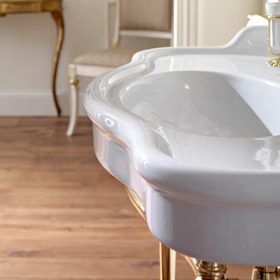 Lavabo console avec double vasque en céramique, Made in Italy Vintage - Paulina Viadurini